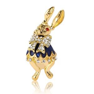 Gold and Blue Rabbit Brooch
